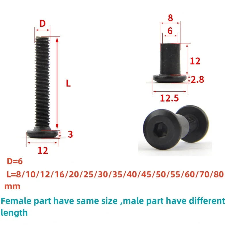 China made Stainless Steel iron black zinc plated flat head Hex Socket Furniture barrel sleeve nut lock joint screws
