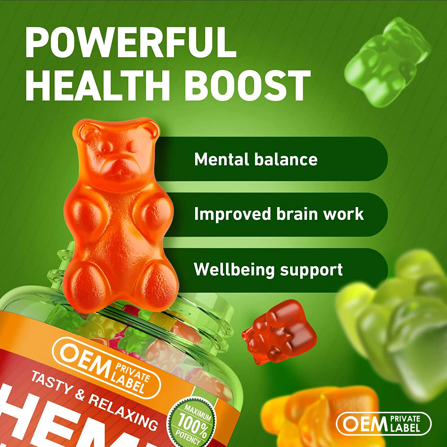 Private label Hemp Gummies Satisfying Supplement Good Mood Boost Happy Inflammation Calm with Pain Gummies