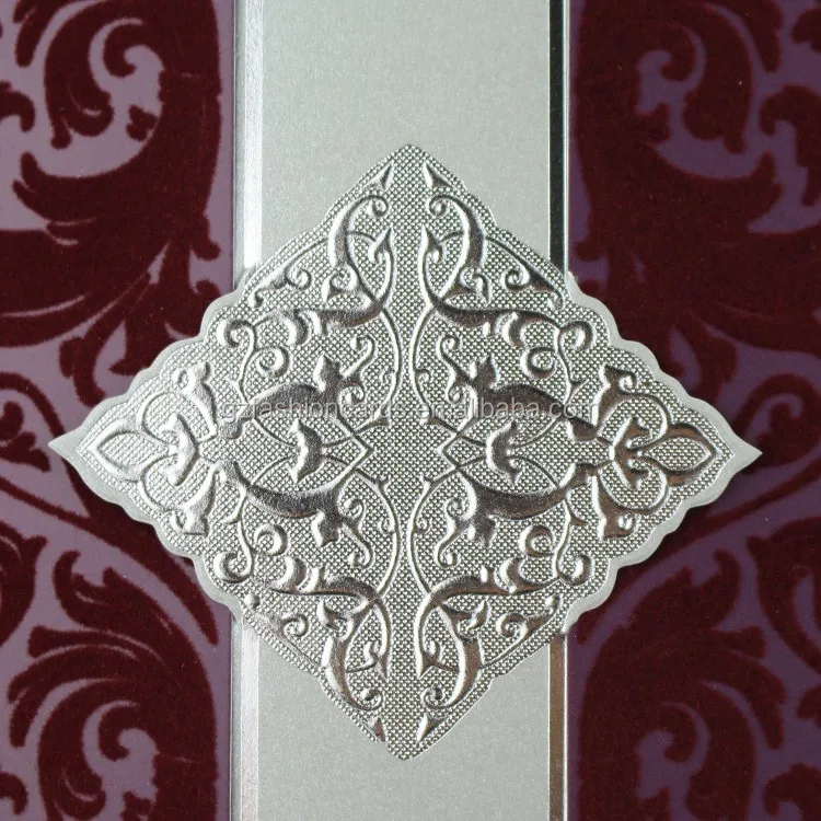 New Product Ideas Personalised Dark Green Flocking Embossed Wedding Cards and velvet pattern invitation cards