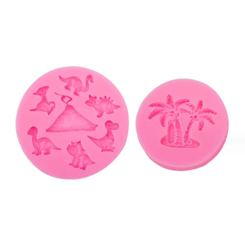 2 Pcs Dinosaur Liquid Silicone Fondant Molds Set 3D Coconut Tree Cake Baking Tools For Chocolate Cookie Decoration
