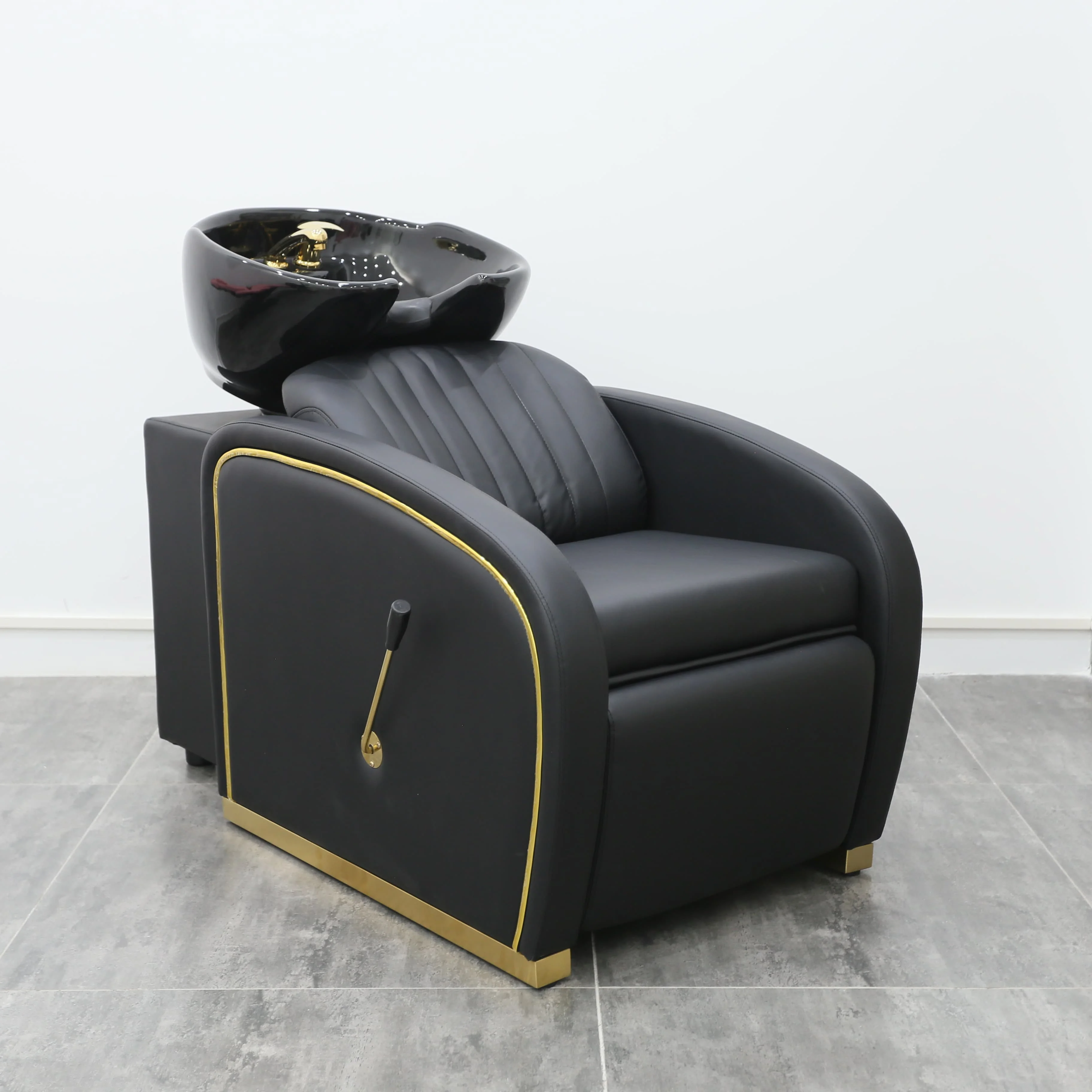 Modern Salon Furniture Factory-Supplied Black Leather Shampoo Hair Wash Chair with Bowl for Hair Wash Salons