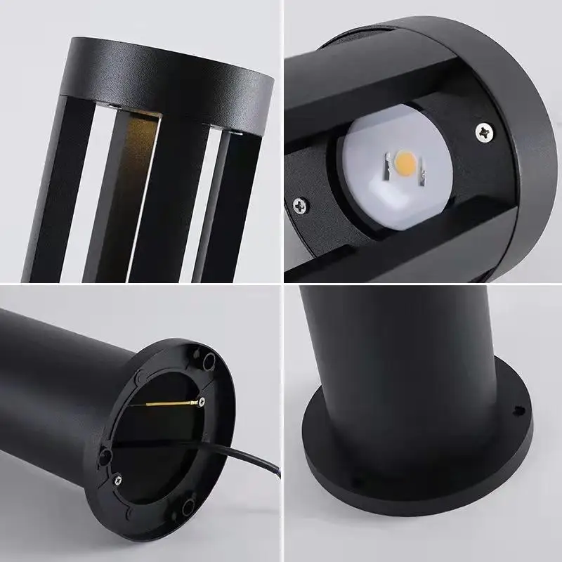 Solar Powered Moden Landscape Black Cylinder Waterproof Garden Pole Top Light Led Landscape Street Post Pole Bollard Light