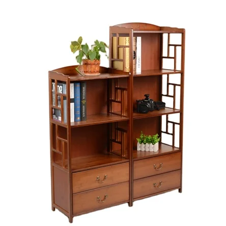 New Arrivals Bamboo Three Layer Double Suction Vintage Living Room Simple Bookcase