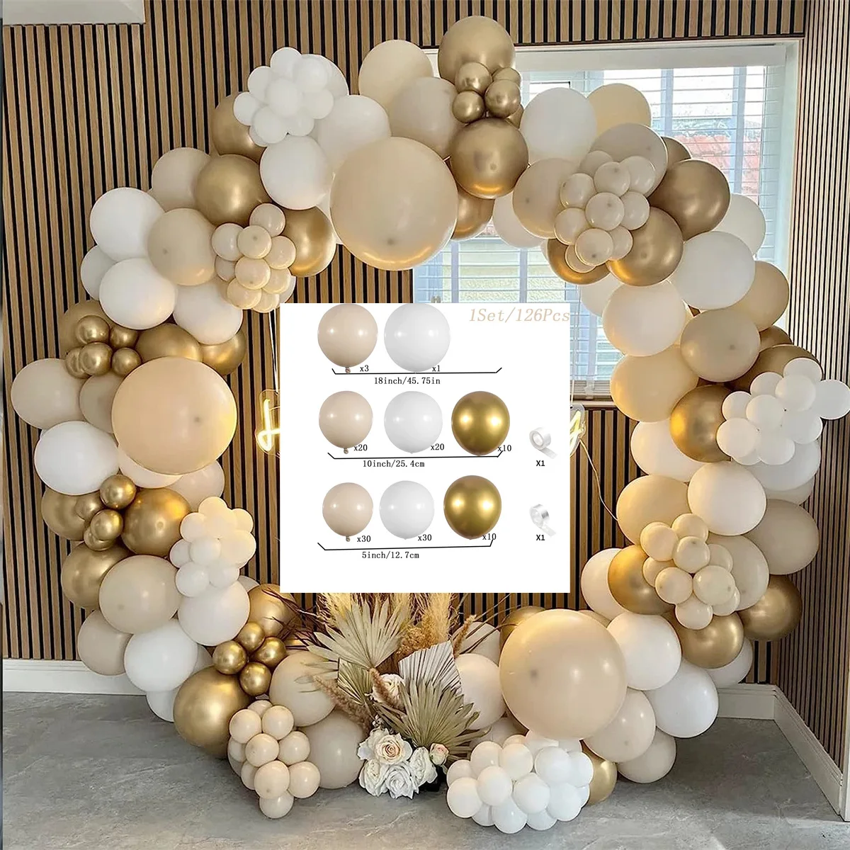 White Sand Gold Balloons 126PCS Nude Metallic Latex Balloons for Boho Wedding Birthday Backdrop Balloons Garland Arch Kit