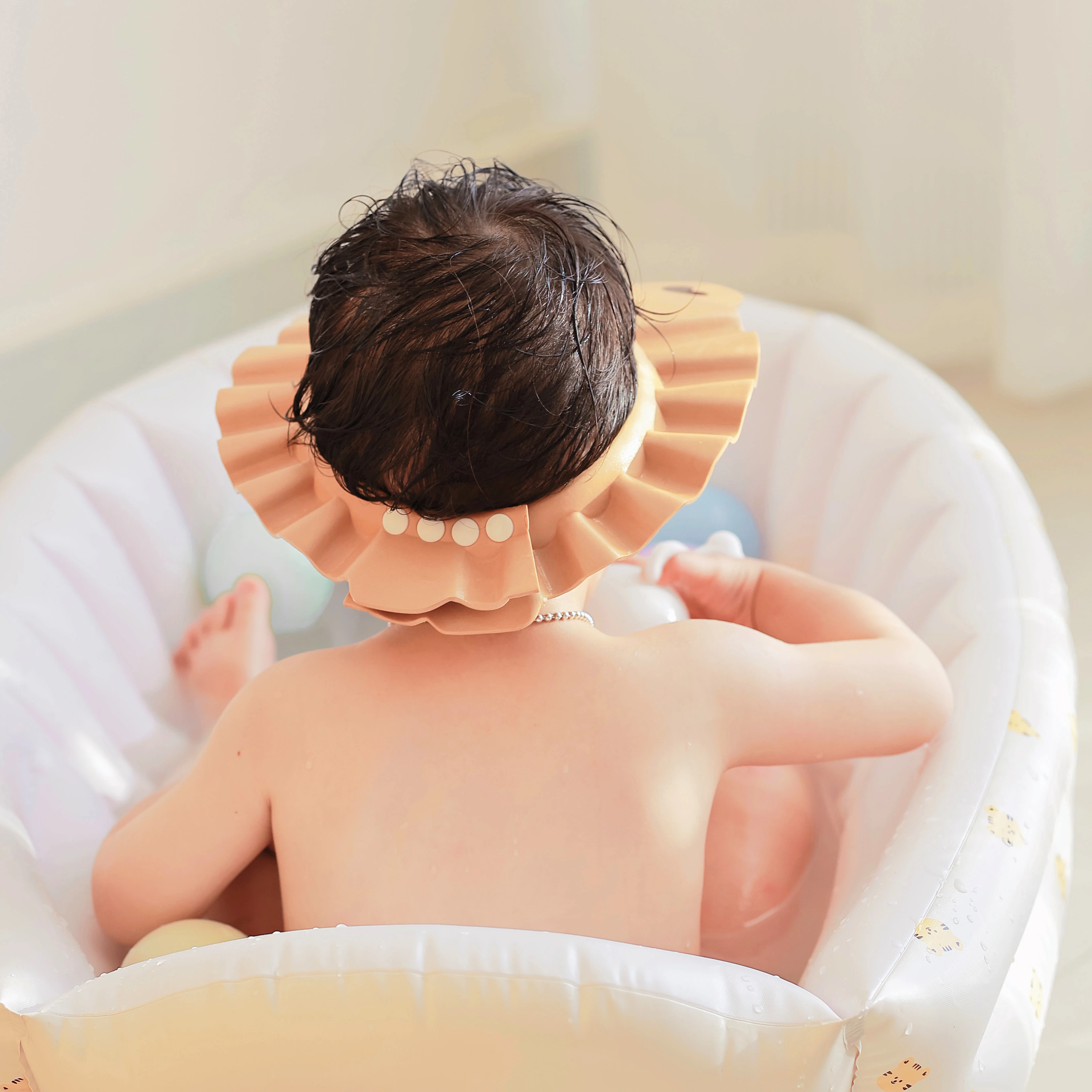 Adjustable Cartoon Cat Baby Bathing Shower Hood Kids Waterproof Ear Protection Hat Cute Shampoo Cat for Boys Girls