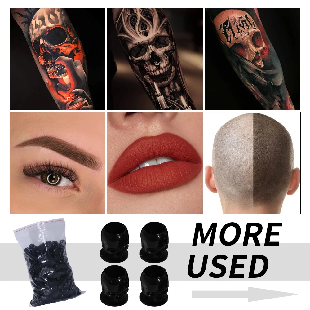 200pcs/bag Premium Plastic Disposable Ink Cap Microblading SMP Skull Tattoo Ink Cups for PMU Pigment Eyelash Glue