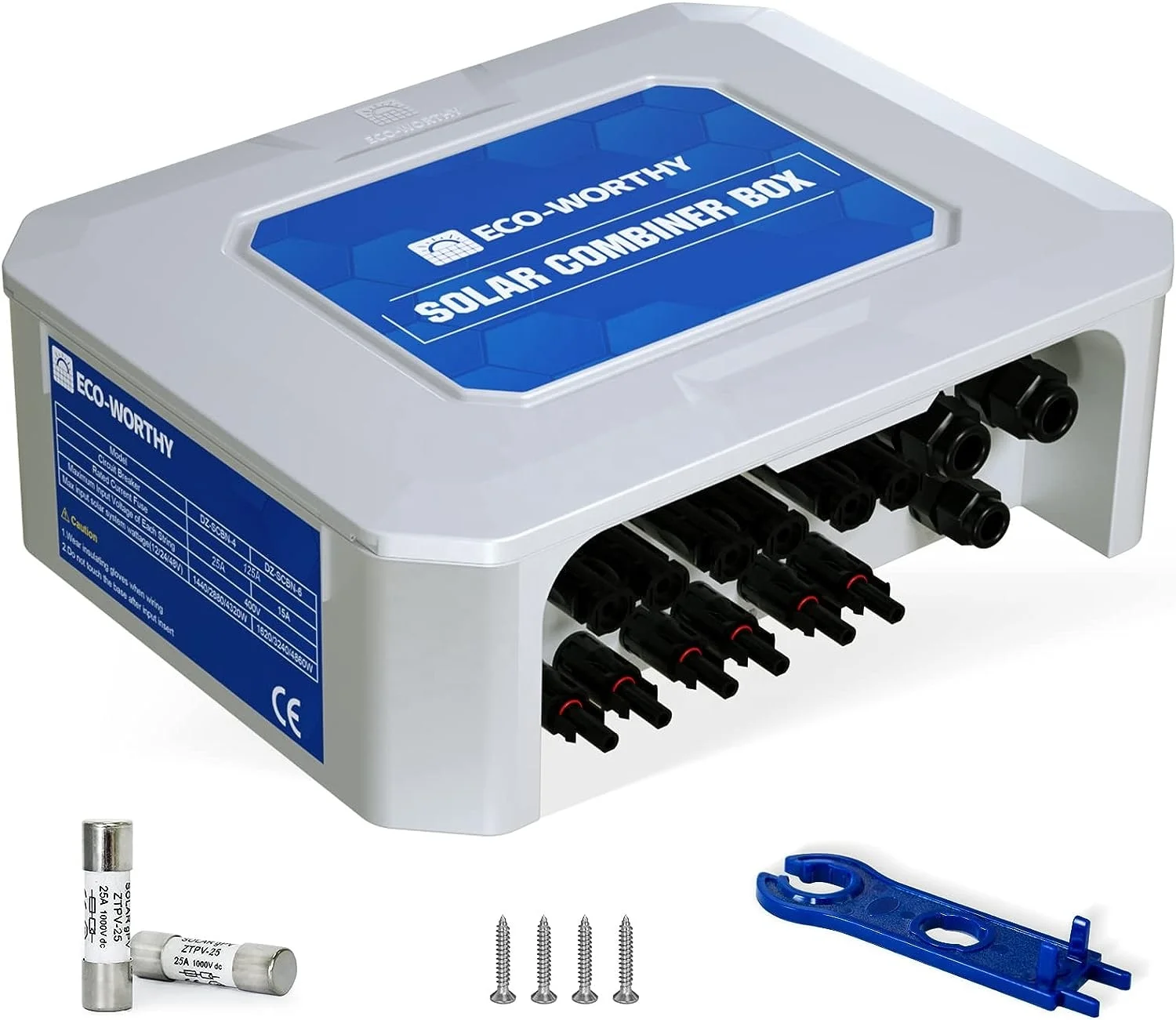 ECO-WORTHY Upgraded 4/6 String Combiner Box with 25A Fuse Waterproof Protective 4/6 String PV Junction Box PV Combiner Box