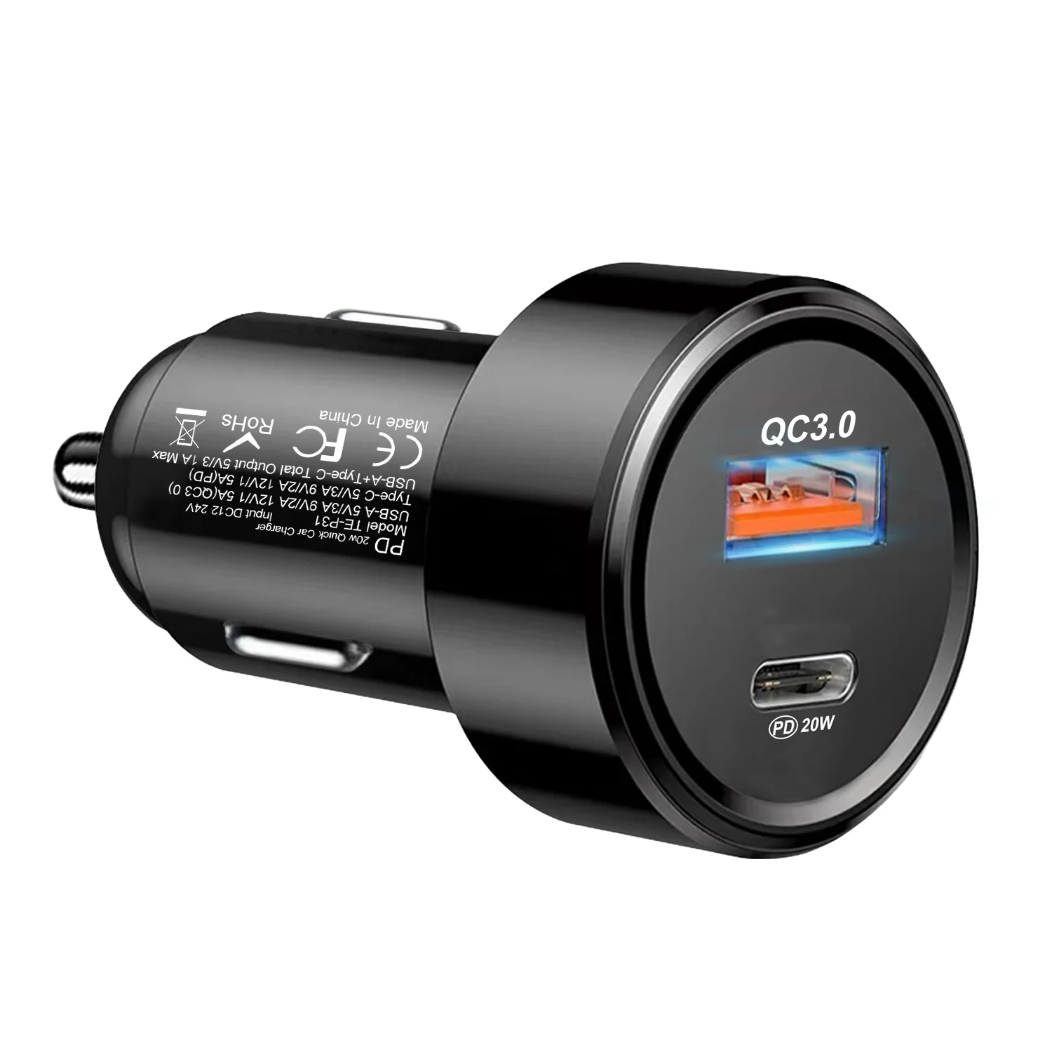 Hot Sale Free Sample 3.0A Dual USB Car Charger 2 Ports Mini 20W Type C USB A Car Charger Adapters For iPhone Samsung and More