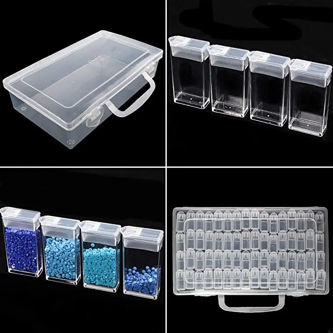Diamond Painting Box Storage Containers with 200pcs Label Stickers 64 Grids 5D Storage Boxes & Bins Plastic White Modern 400g