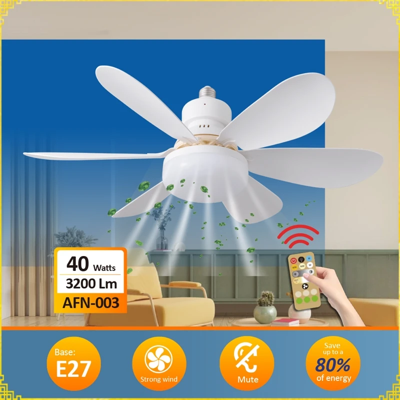 Ceiling Led Fan Light Moving Head Intelligent Dimming Fan Bulb Home Decor 360 Rotating Remote Control Modern E27 Ceiling Fan