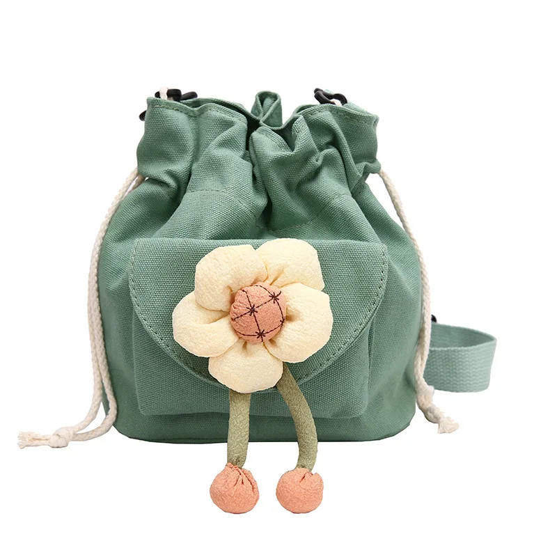 Popular small bag for women new trendy canvas shoulder bag lovely cute girl flower cross body bucket bag