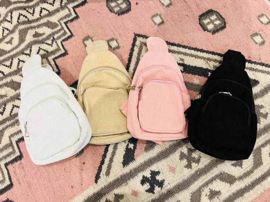 2024 New YCH Wholesale Custom Ladies Mini Solid Color Cute Crossbody Bag Travel Outdoor Chest Purse Stripe Corduroy Sling Bag