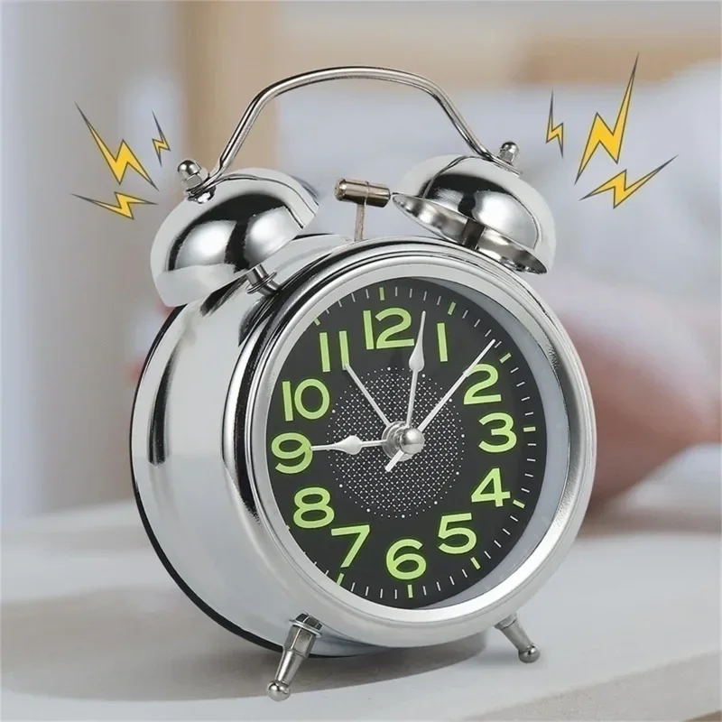 Silent Double Bell Desktop Bedside Alarm Clock 3-inch Double Bell Alarm Clock for Bedroom Desk Decorating Digital Table Home