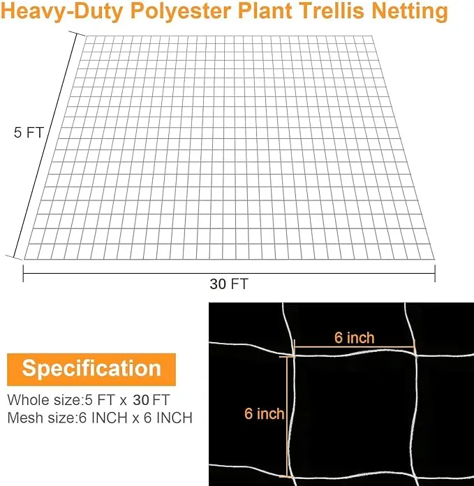 Plant Trellis Netting Heavy-Duty Polyester Grow Net Garden Trellis Netting with Square Mesh for Climbing Plants Vegeta
