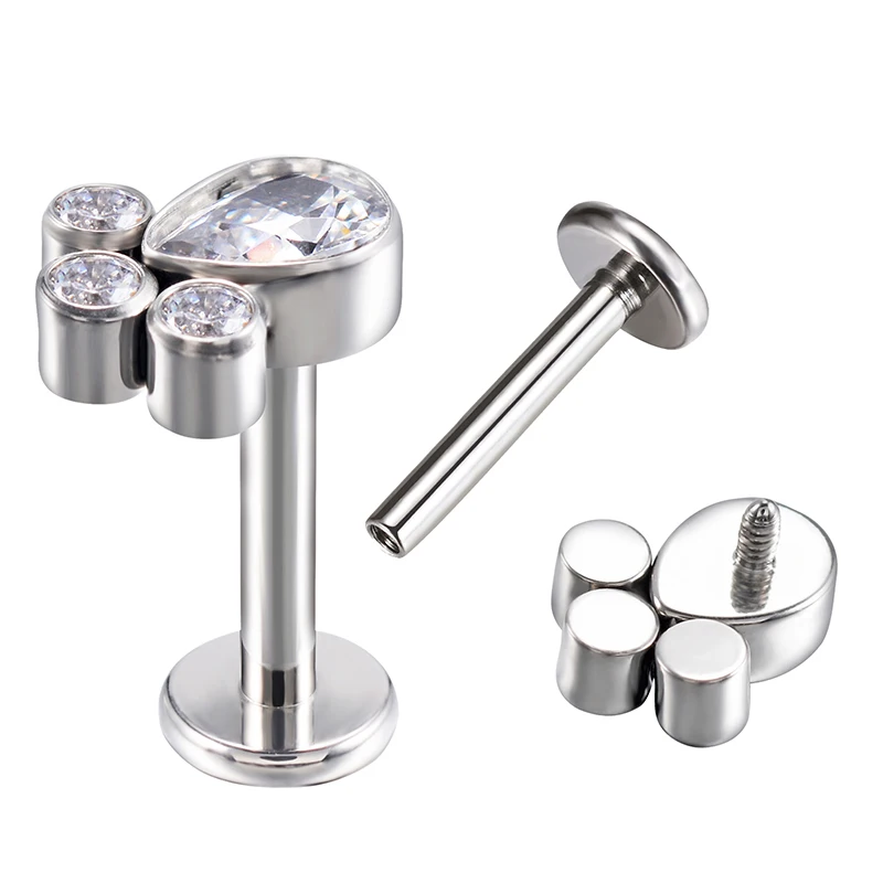 Customize ASTM F136 Titanium Gold Flat Back Piercing Internal Threaded Helix Labret Piercing Schmuck