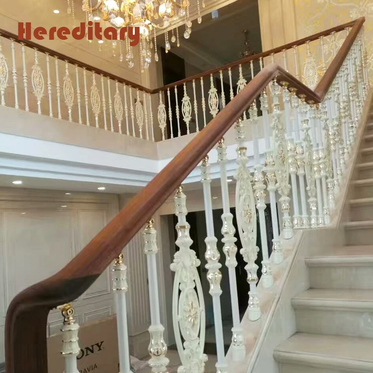Luxury white rose glod veranda aluminum railing and curved staircase aluminum balcony railing design