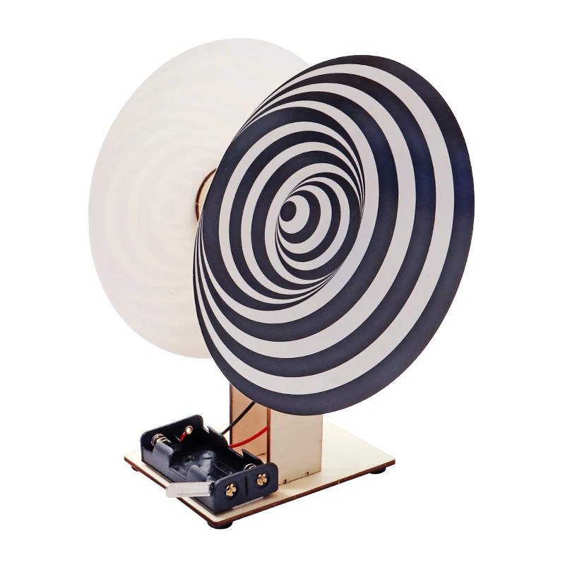 Wholesale student learning DIY Duchamp Turntable Electric wooden science  optical illusion physical science kits educational toy