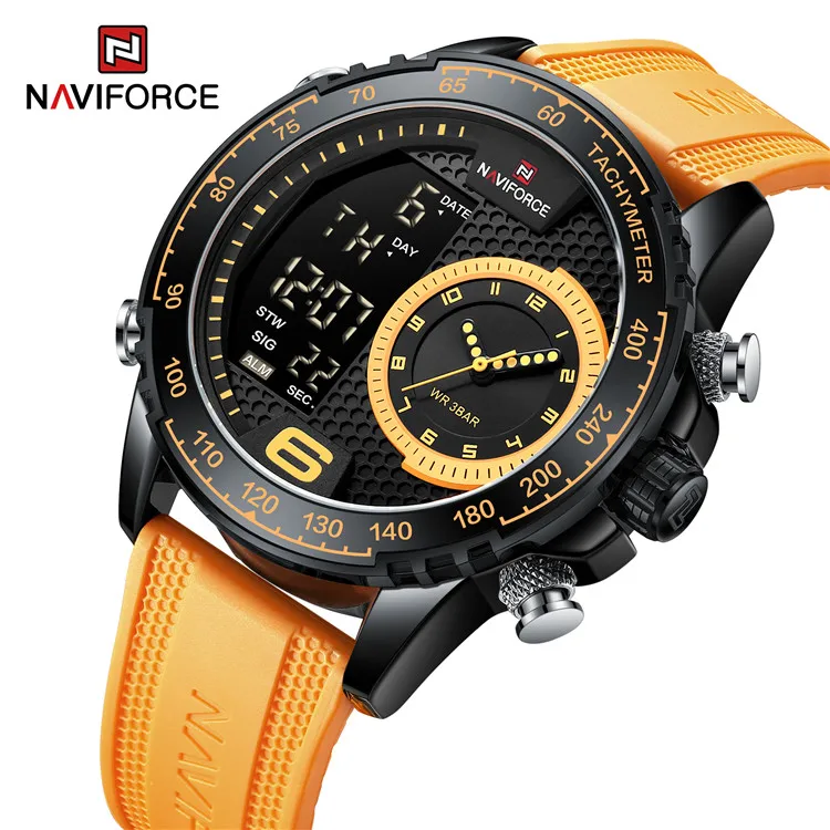 NAVIFORCE 9199T BYY 2022 New hot selling mens watches with Yellow TPU straps Japan Quartz movement factory