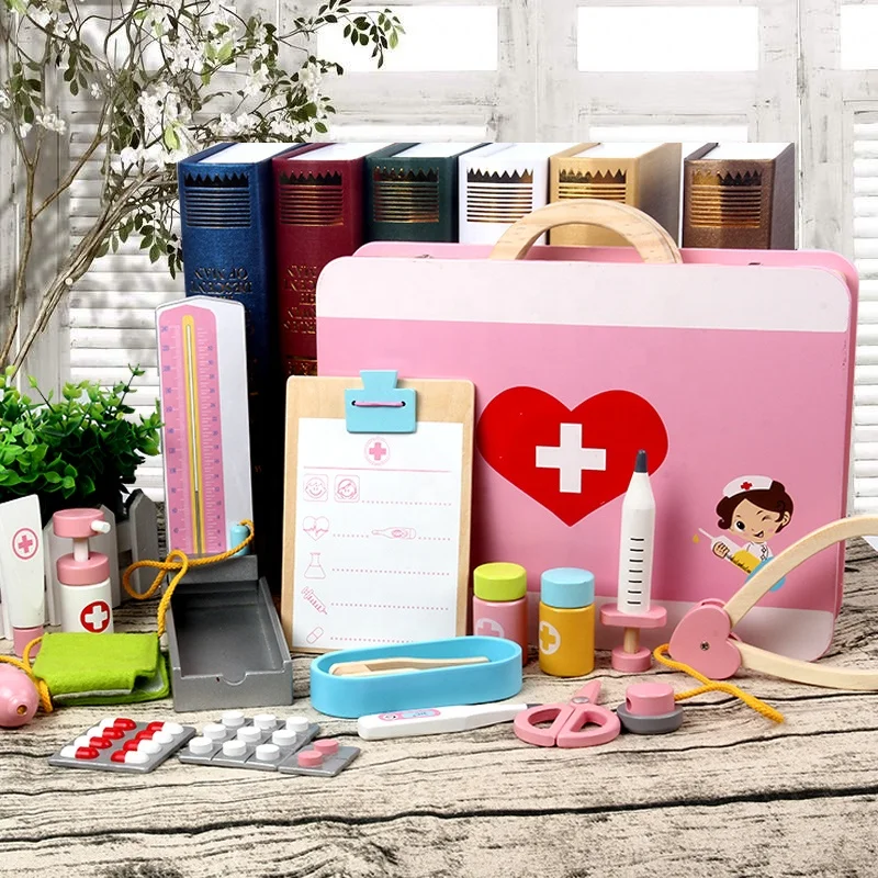 Wooden Doctor Toy Kit Box Pretend Play Toys For Boys Girls