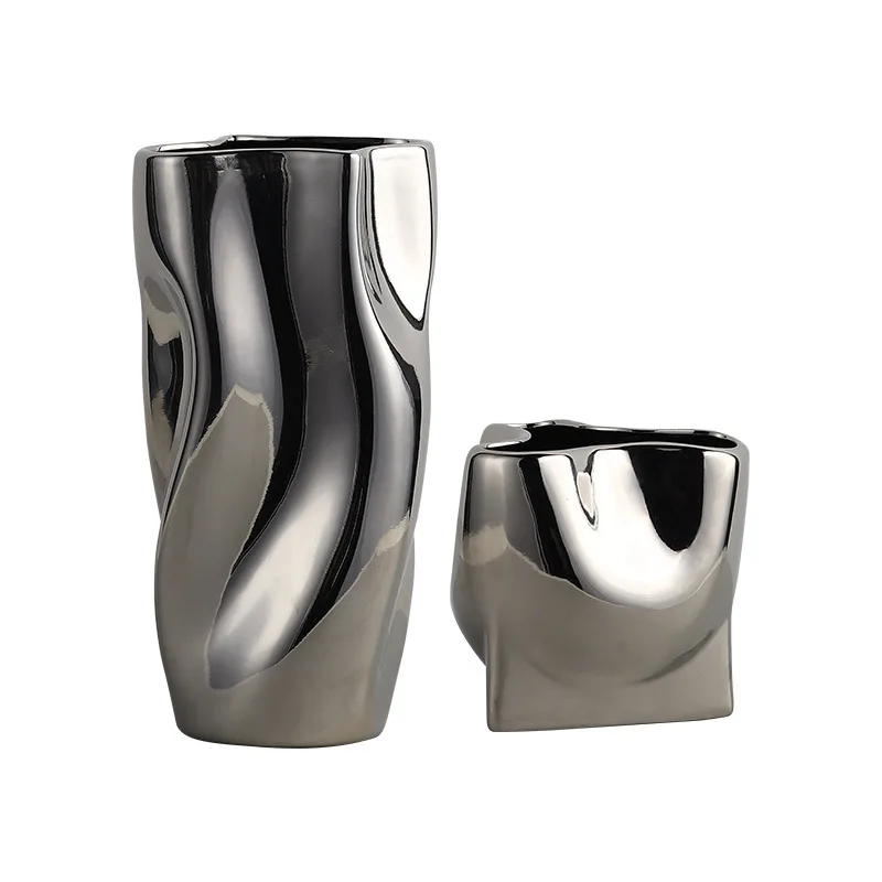 Light Luxury Electroplating Irregular Ceramic Flower Vase Home Decor And Dining Table Decorations Ceramic Vases Wedding Vase