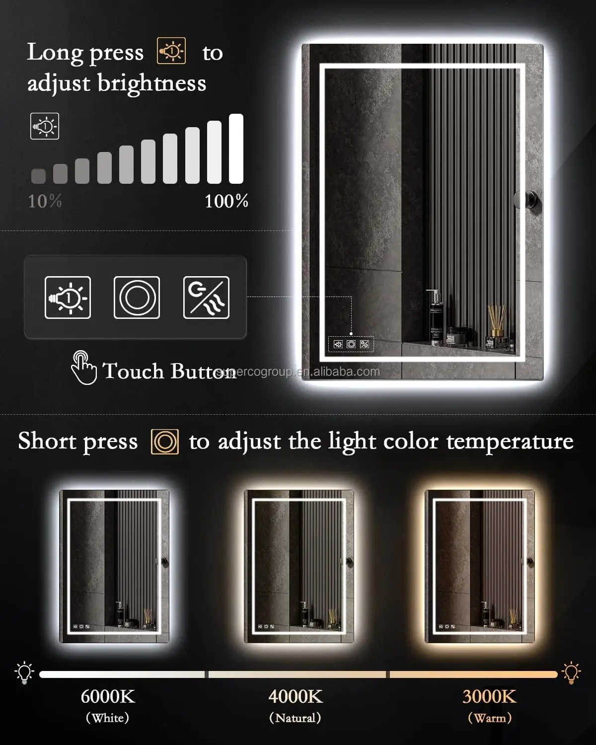 Superco Factory LED Wall Mirror Lamp for Bathroom Smart Touch Switch Modern Design for Beauty Hair Salon Hairdressing Makeup