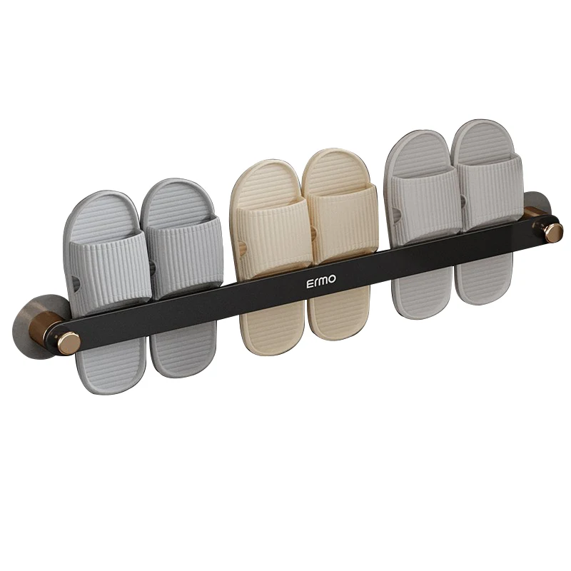 Ermo bathroom slippers rack black gold 70 CM wall hanging perforation-free toliet shoe storage device drain shoe rack