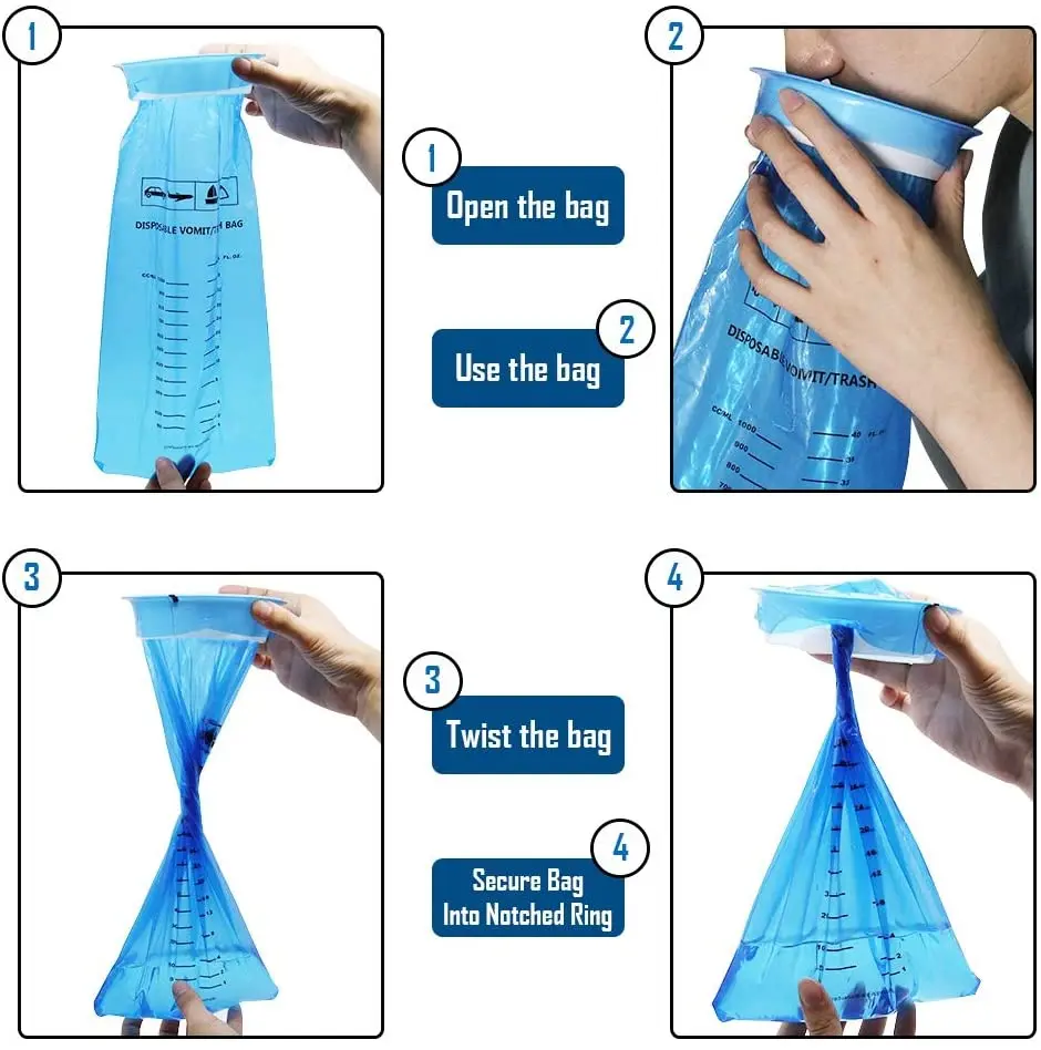 1000ml Emesis Bags Leak Resistant Medical Grade Portable Disposable Barf Bags Vomit Bags Nausea  for Travel Motion Sickness