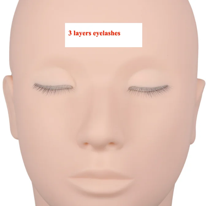 Eyelash Extension Training Practice Head Flat Silicone Realistic Mannequin Model Head With 3 Layers Eyelashes