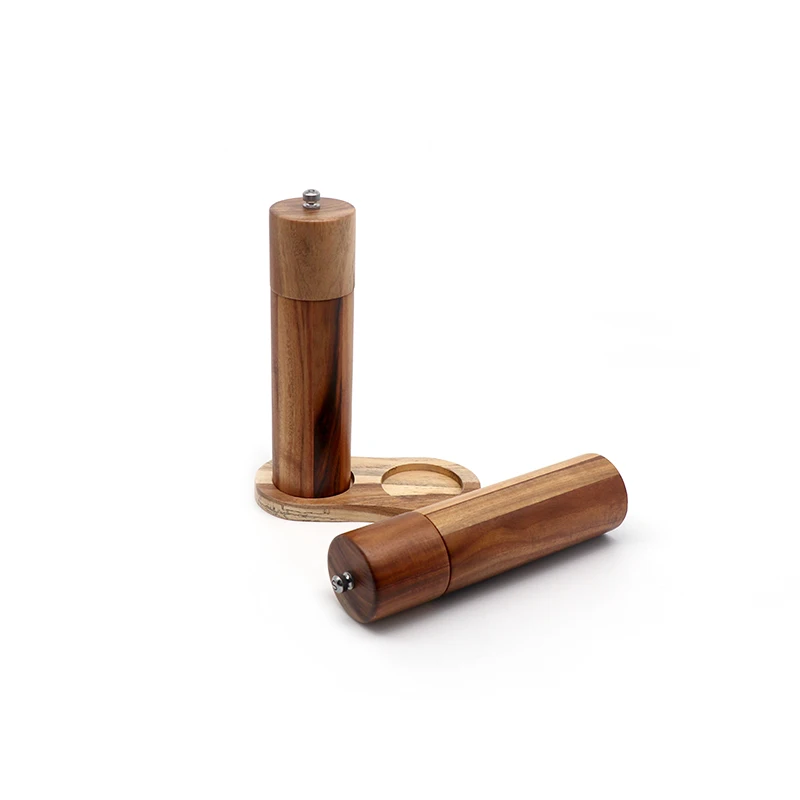 High Quality Kitchen Gadget Ceramic Grinders with Adjustable Coarseness Made From Sustainable Acacia Wood Salt Pepper Mill Set