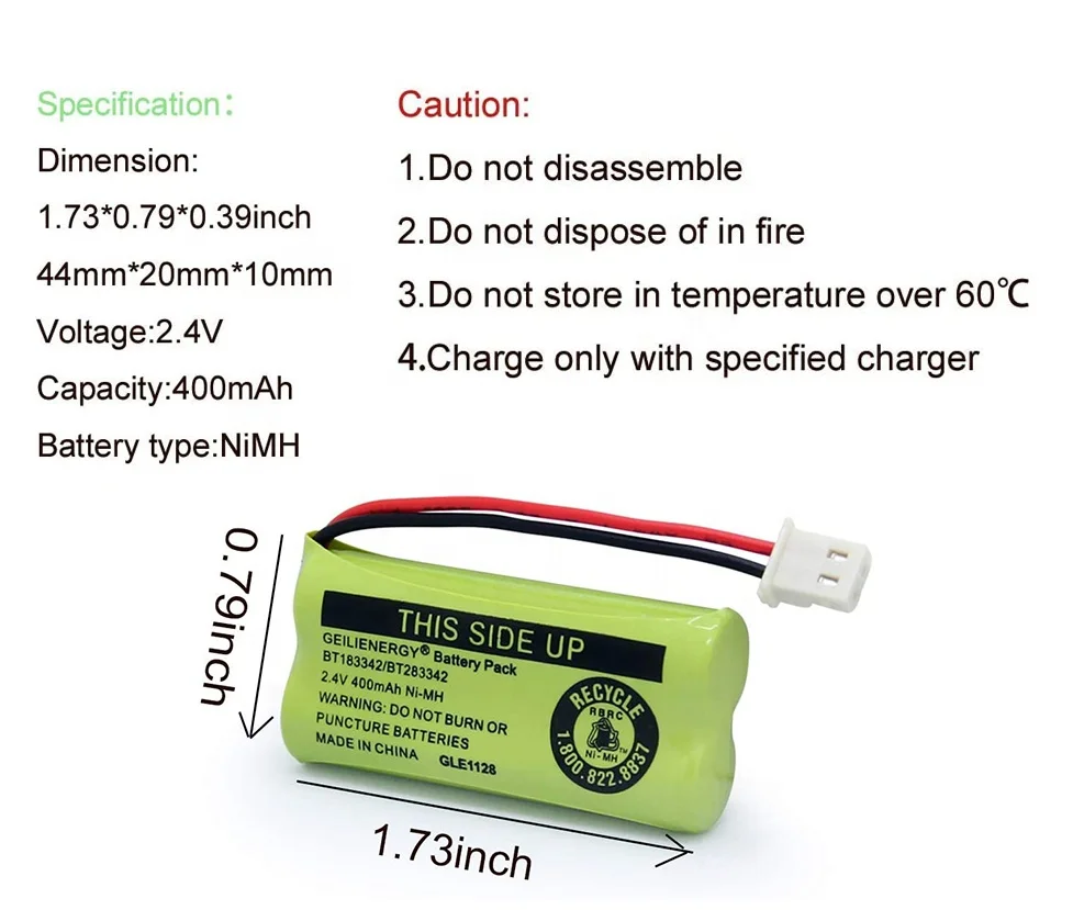 AAA 400mAh 2.4v nimh recharge battery pack batteries for BT183342 BT283342 BT166342 BT266342 BT162342 BT262342