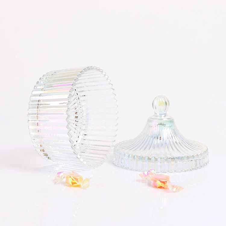 Светлые радужные стеклянные банки для конфет 12 унций 13 унций со стеклянной крышкой для изготовления свечей