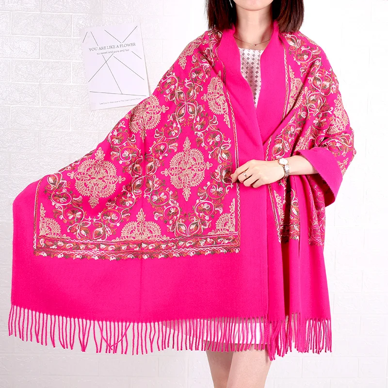 2024 new ethnic style embroidery embroidered scarf women winter versatile thickened warm long shawl