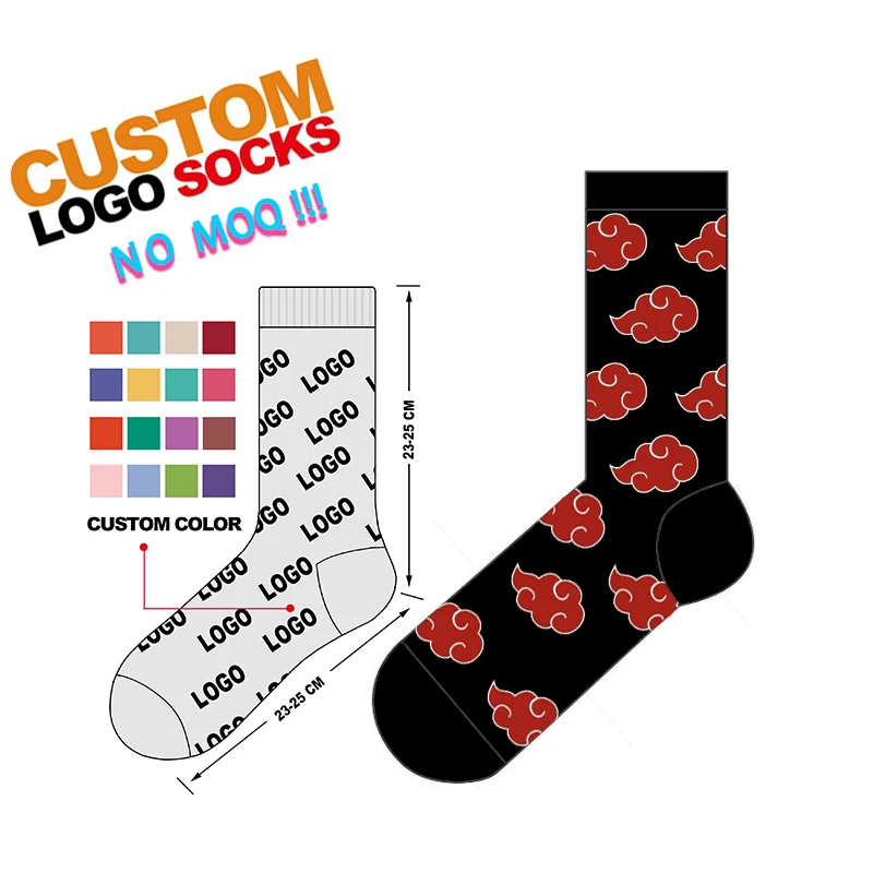 Custom Logo No Minimum Order Design Own Fashion Embroidery Jacquard Mens Sports Cotton Crew Socks