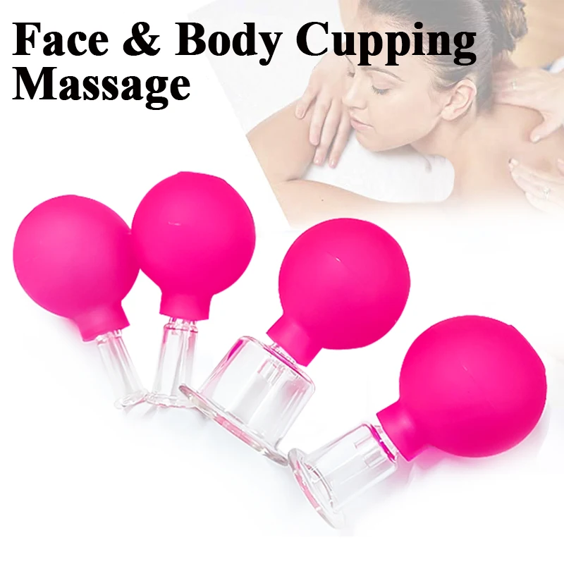 4 pcs coloured silicone ball glass  hijama cups Vacuum Massage Therapy Cupping Device Suction Cup Glass Cupping Set for Body Fa