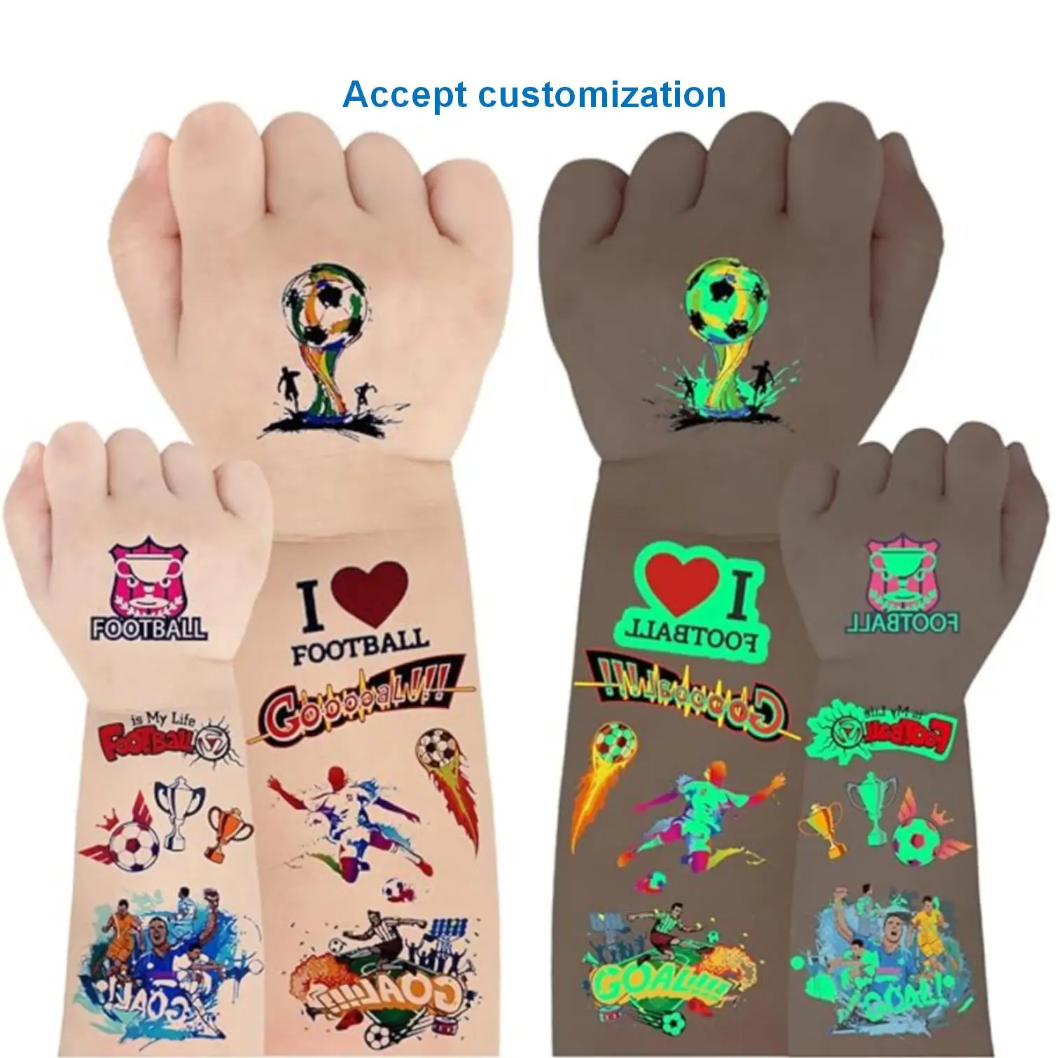 Party Supplies Glow in The Dark Luminous Sticker Water Transfer Custom Temporary Tattoos Free 1pc/opp Bag Customized Size EN71