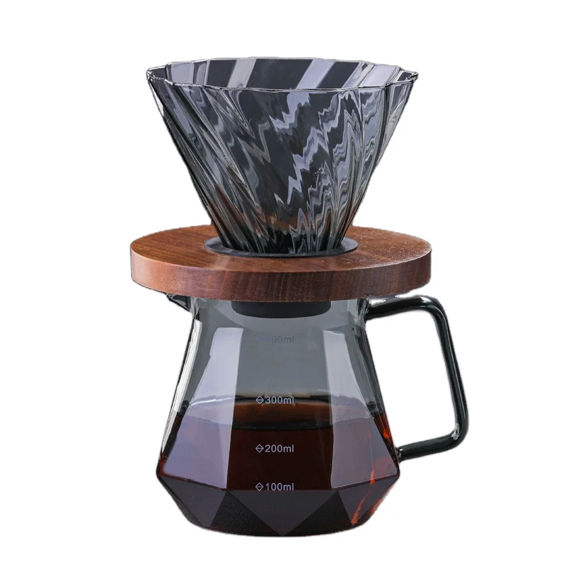 Hensin New Smoky Grey Glass Diamond Coffee Pot  Cross Border Stock Supply Glass Sharing Pot V60 Filter Cup Set For Home