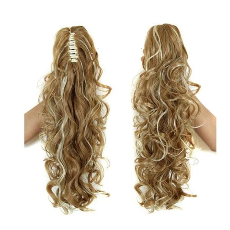  Custom Color 25 Inches Long Body Wave Wigs Women Synthetic Curly Claw Clip Ponytail Hairpieces Hair
