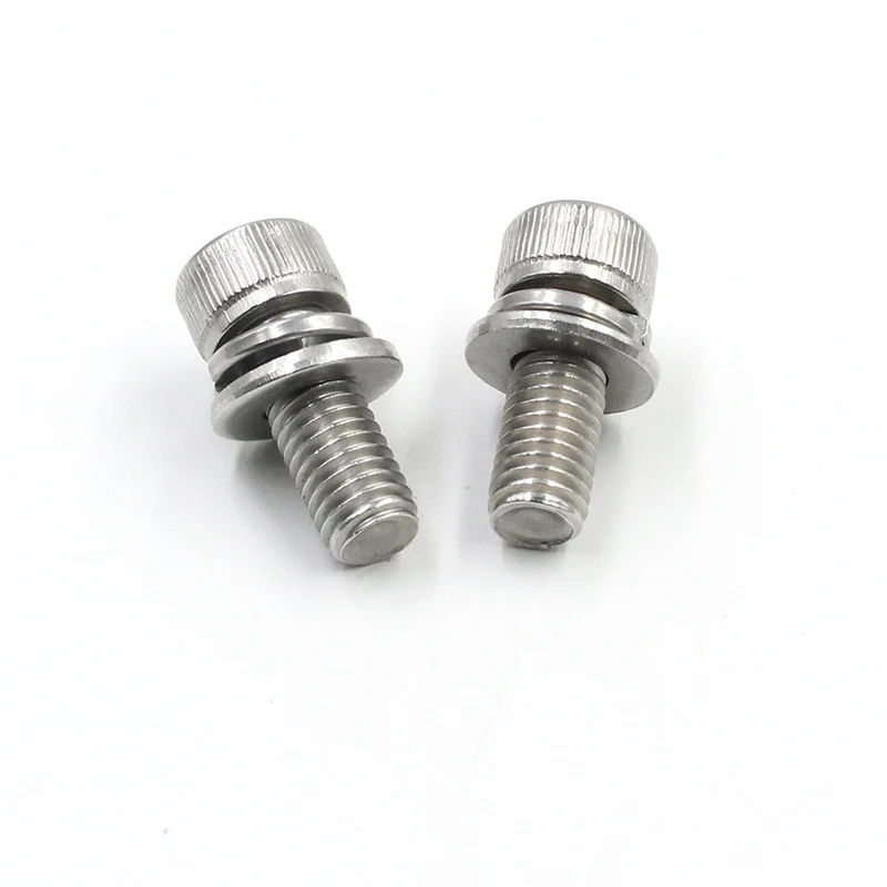 Customized hardware stainless steel sems hexagon socket thumb head double washer combination machine thread bolt screw