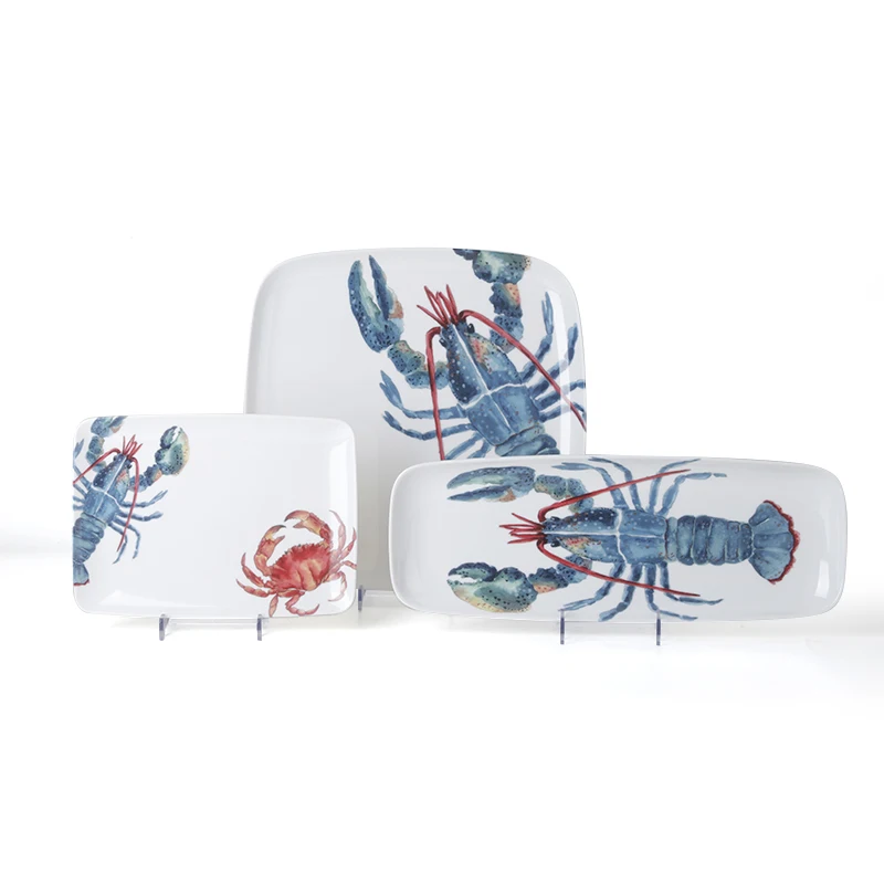 China Factory Ready Stock Melamine Tableware Set For Restaurant, 10 Inches Round Melamine Dinner Set Ocean Coral Design