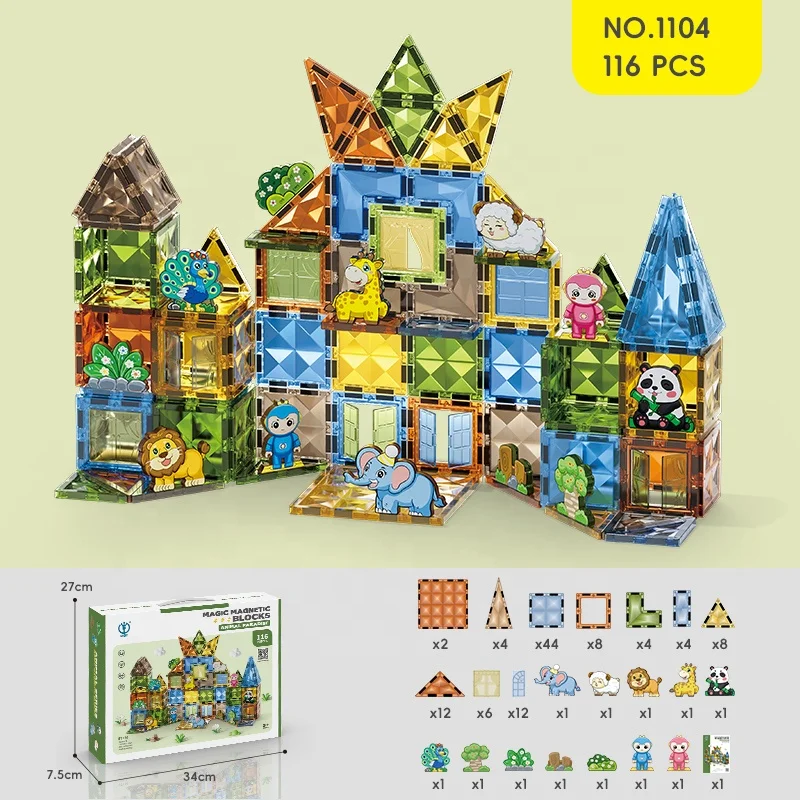 Latest Trending 2024 Funny Animal Kingdom Intelligent Smooth Magnet Building Blocks Set Dinosaur Puzzle Magnetic Tiles For Kids