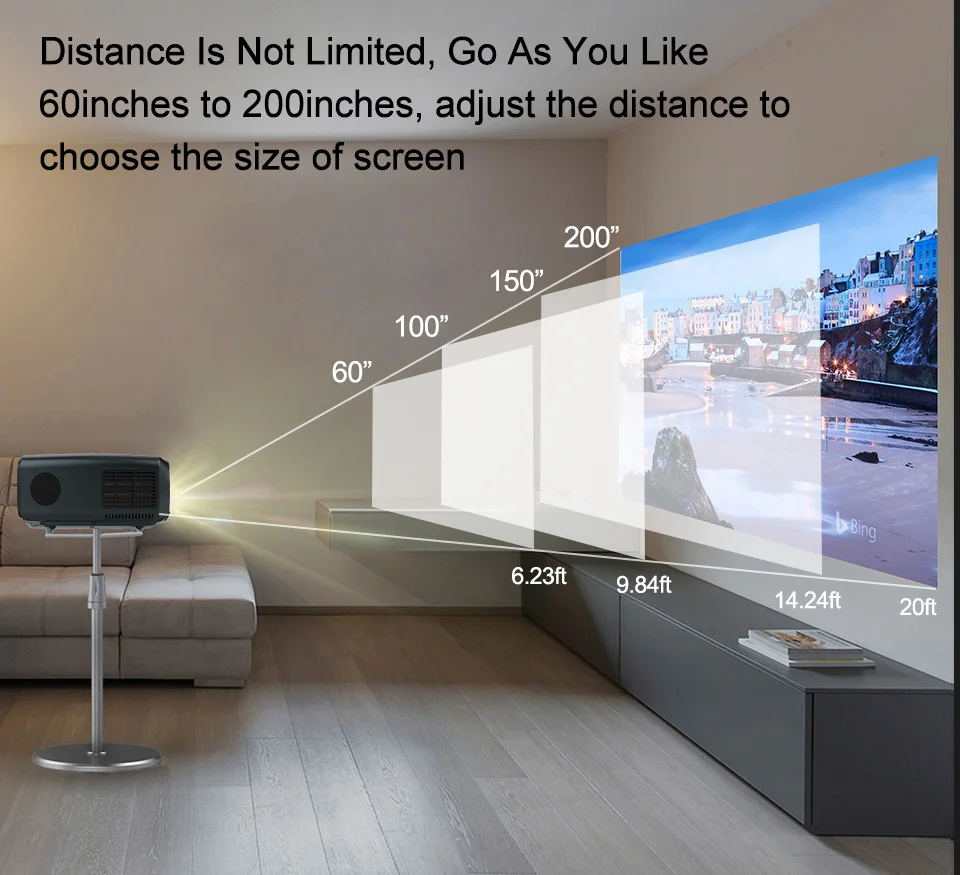 CAIWEI Full HD Projector 1920x1080P  Android (2G+16G) WIFI Blue tooth LCD LED Projector for Home Cinema Video Beamer for 4K