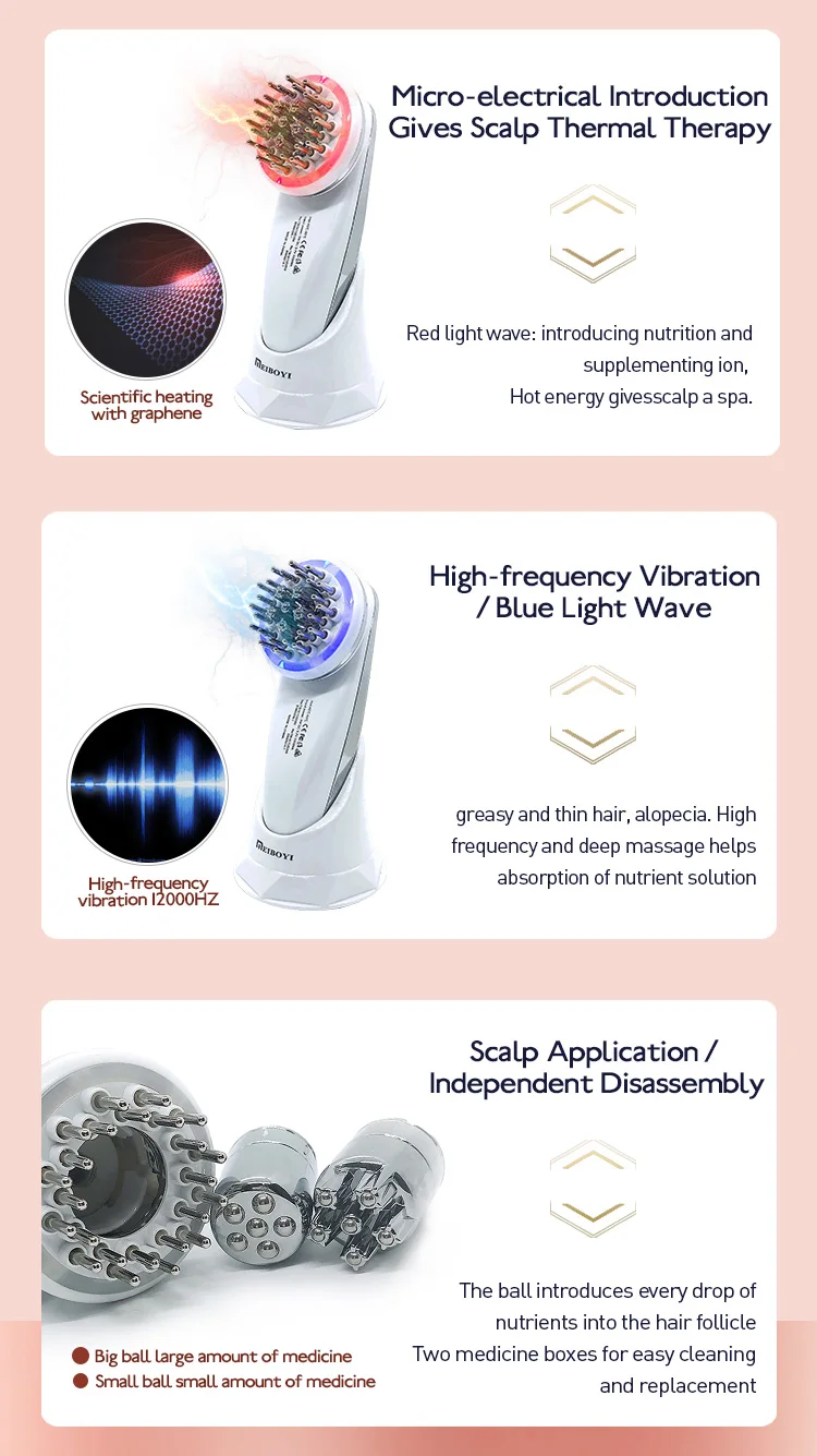 Scalp Care Brush Red Light Hair Growth Laser Comb Hair Scalp Oil Applicator / Vibrating Electric Head Scalp Massager
