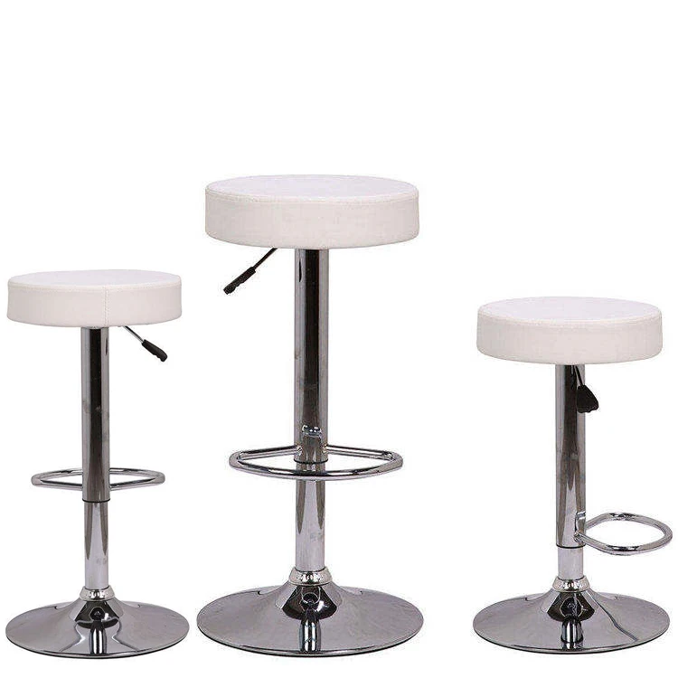 Quality High Cost Performance High Chair Adjustable Swivel White Leather Backless Round Bar Stools