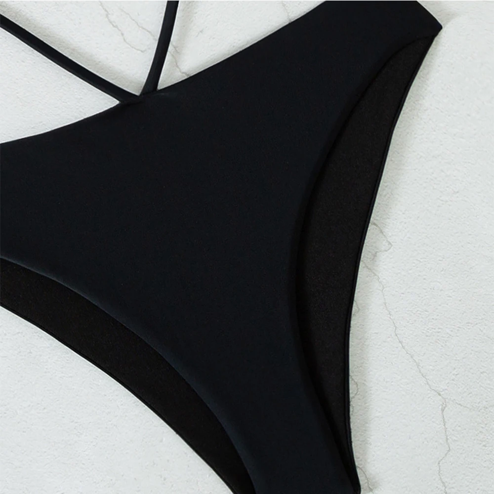 Skimpy Teen Bikini Swimwear For Girl Black Cross-Lacing Cut-Out One-Piece Swimsuit