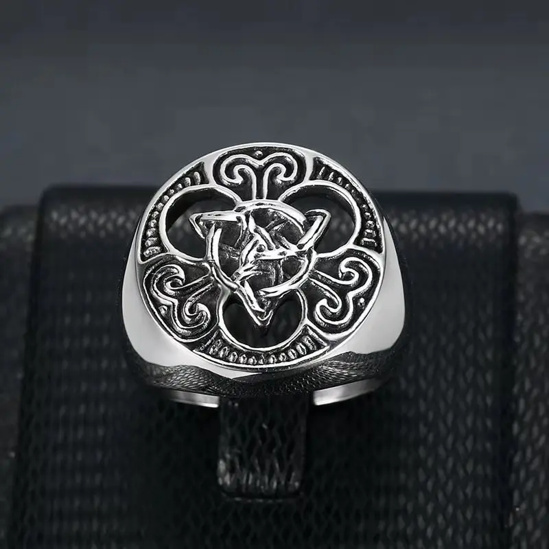 2022 Factory Retro Stainless Steel Hollow Couple Ring Jewelry Nordic Viking Irish Celtic Knot Ring for Women Men
