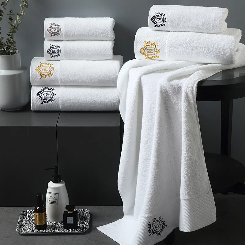 5 star hotel towels white custom logo bathroom linen 100% cotton face hand bath hotel towel set