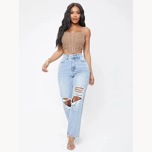 New Design Hip Lifting High-End Custom Fashionable Basic Casual Pencil Denim Pant Boyfriend Jeans For Women