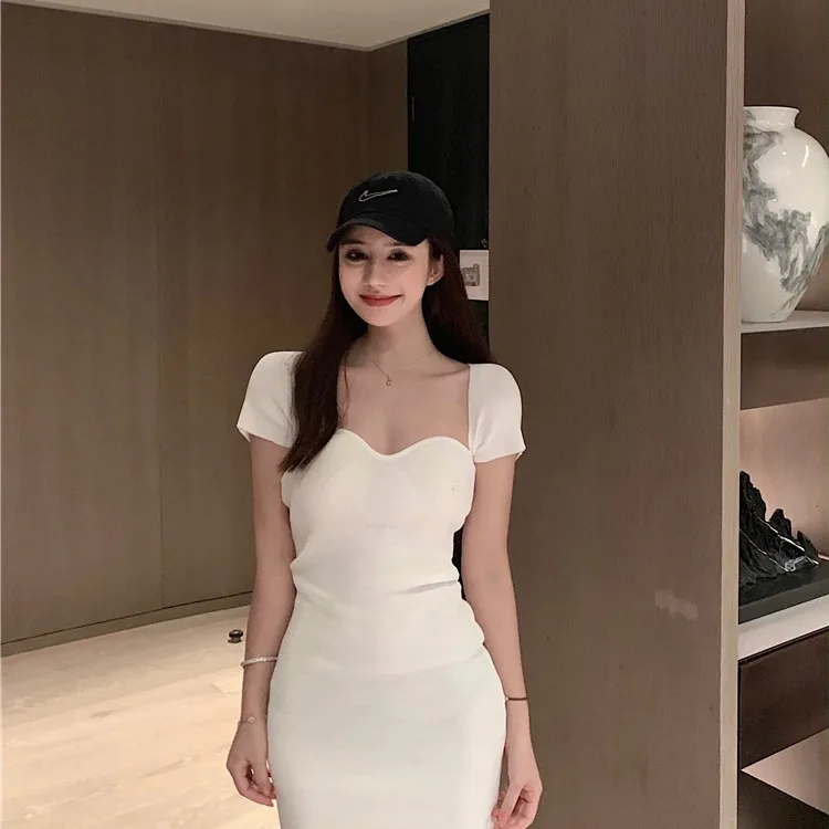 Women casual solid color off shoulder bodycon slim 100% cotton lady elegant sexy party evening dress