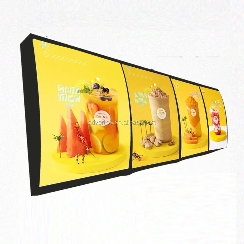 customized size curve order light box hanging or ceilling style plastic led menu display for coffee shop KFC restaurants