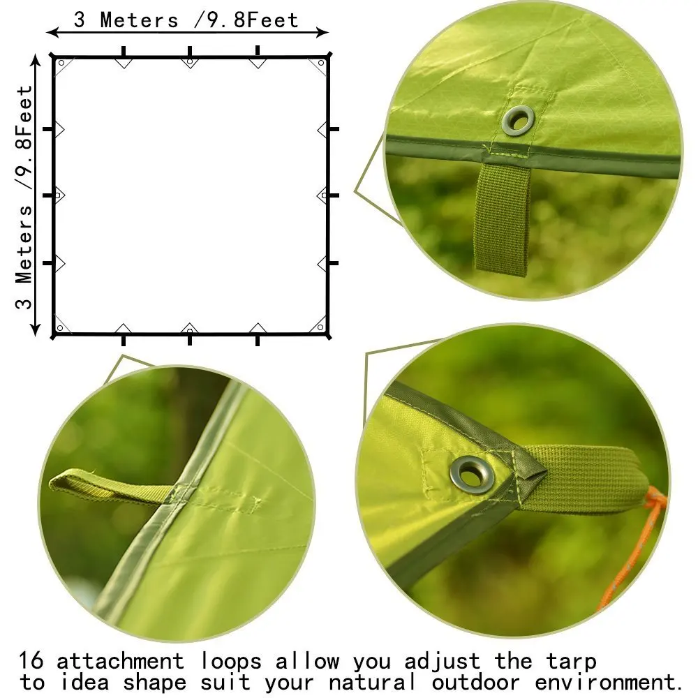 Outdoor Camping Tent Rain Fly tarp 210T Nylon ripstop Waterproof Lightweight Survival Gear Shelter for Camping